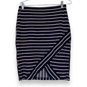 Skies Are Blue Bethany Striped Pencil Skirt Navy M